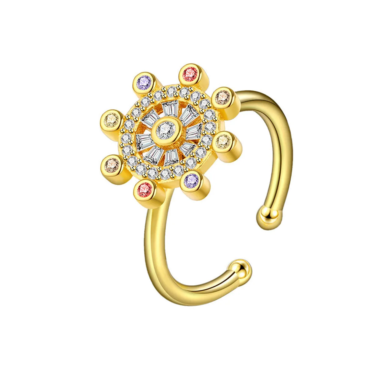 Cubic Zirconia & 18K Gold-Plated Rotating Rudder Open Ring