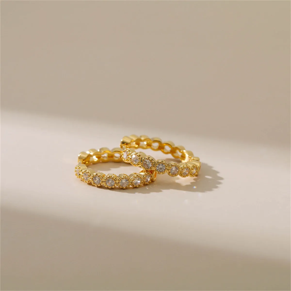 Cubic Zirconia & 18K Gold-Plated Round-Cut Bezel Wave Huggie Earrings