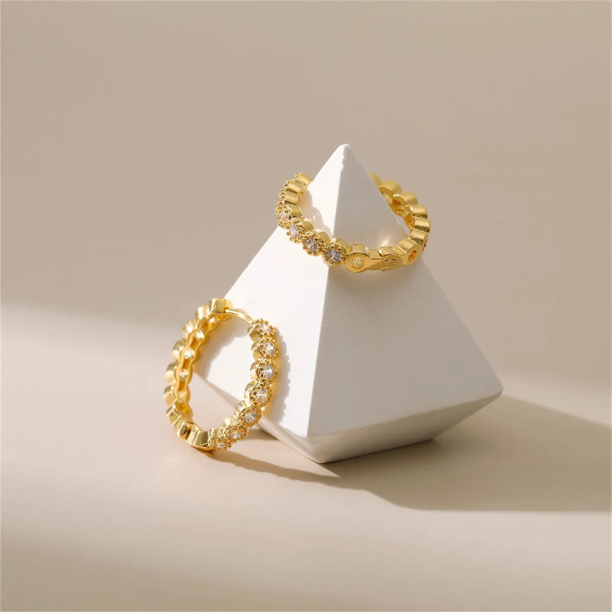 Cubic Zirconia & 18K Gold-Plated Round-Cut Bezel Wave Huggie Earrings