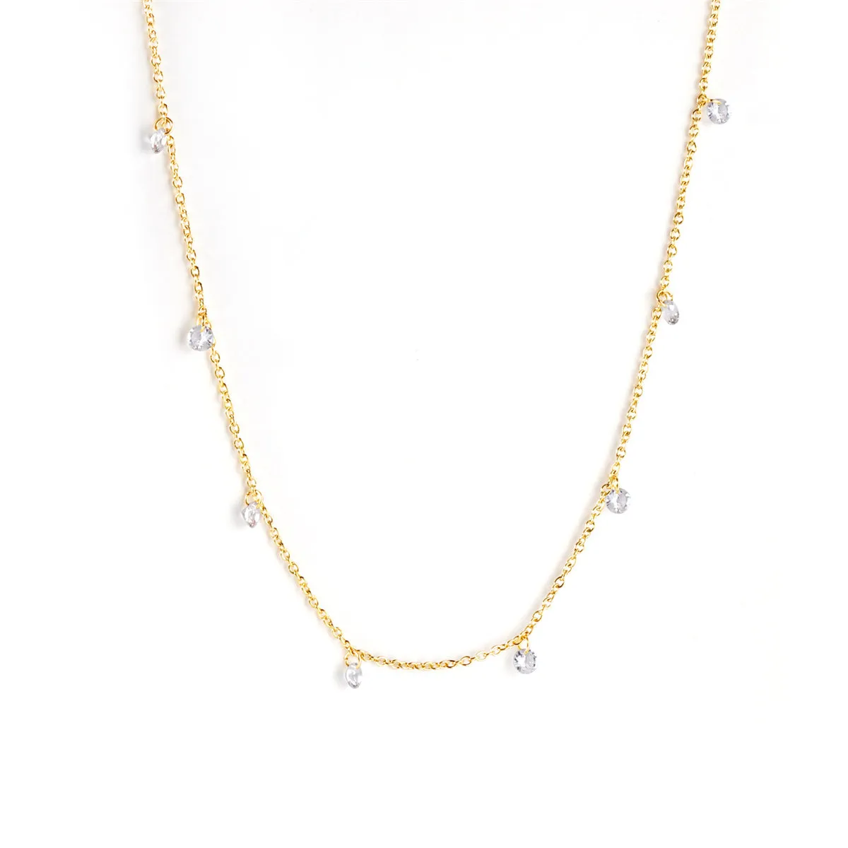 Cubic Zirconia & 18K Gold-Plated Round Station Necklace