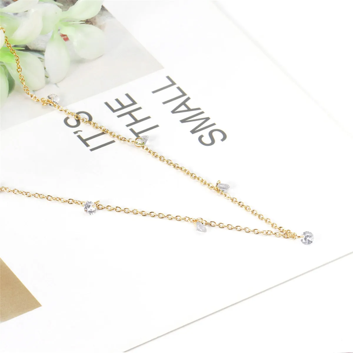 Cubic Zirconia & 18K Gold-Plated Round Station Necklace