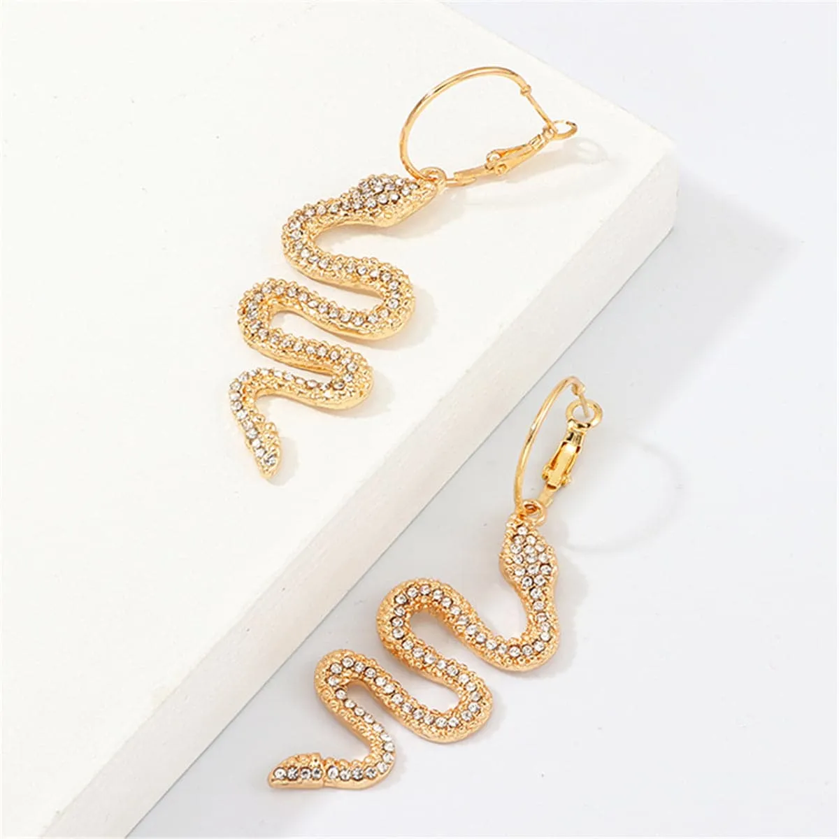 Cubic Zirconia & 18K Gold-Plated Snake Drop Earrings