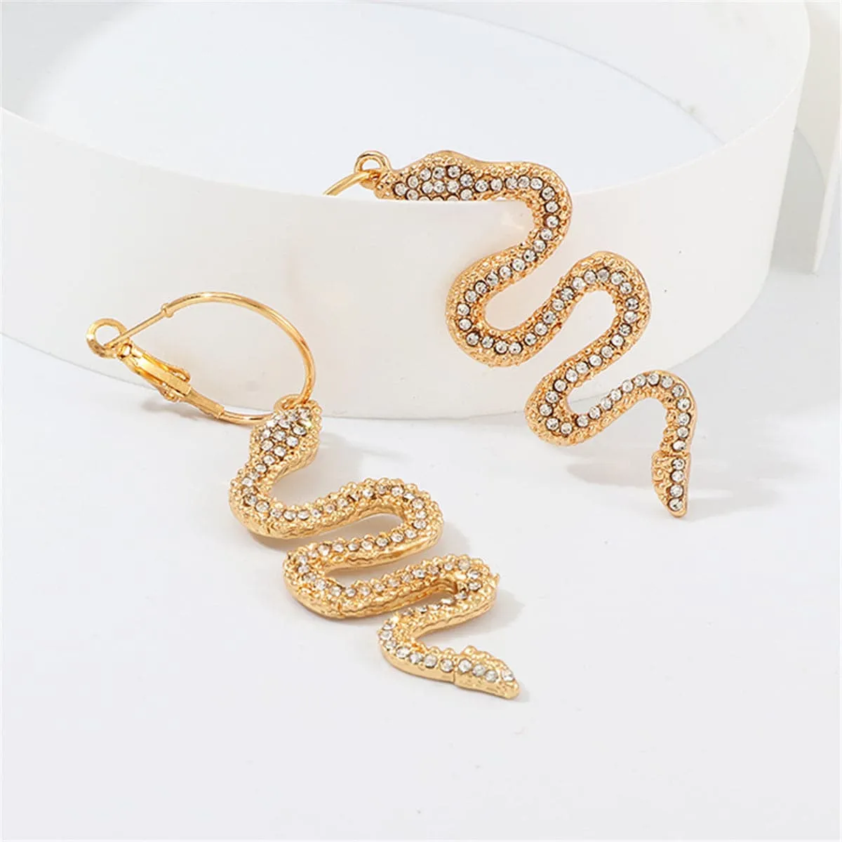 Cubic Zirconia & 18K Gold-Plated Snake Drop Earrings