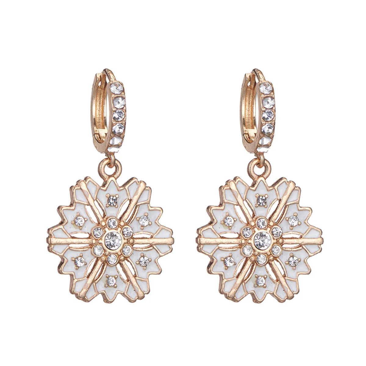 Cubic Zirconia & 18K Gold-Plated Snowflake Huggie Earrings