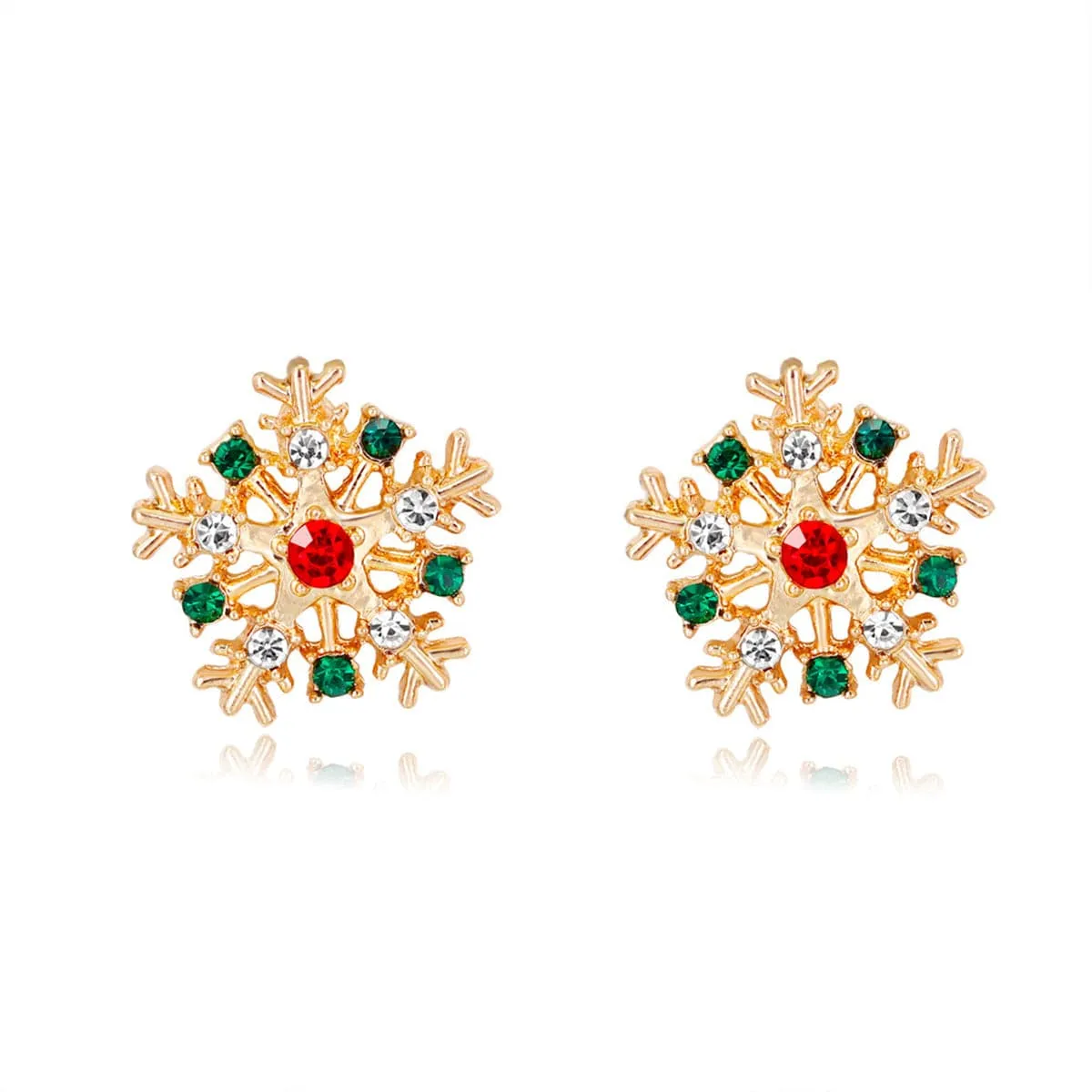 Cubic Zirconia & 18K Gold-Plated Snowflake Stud Earrings