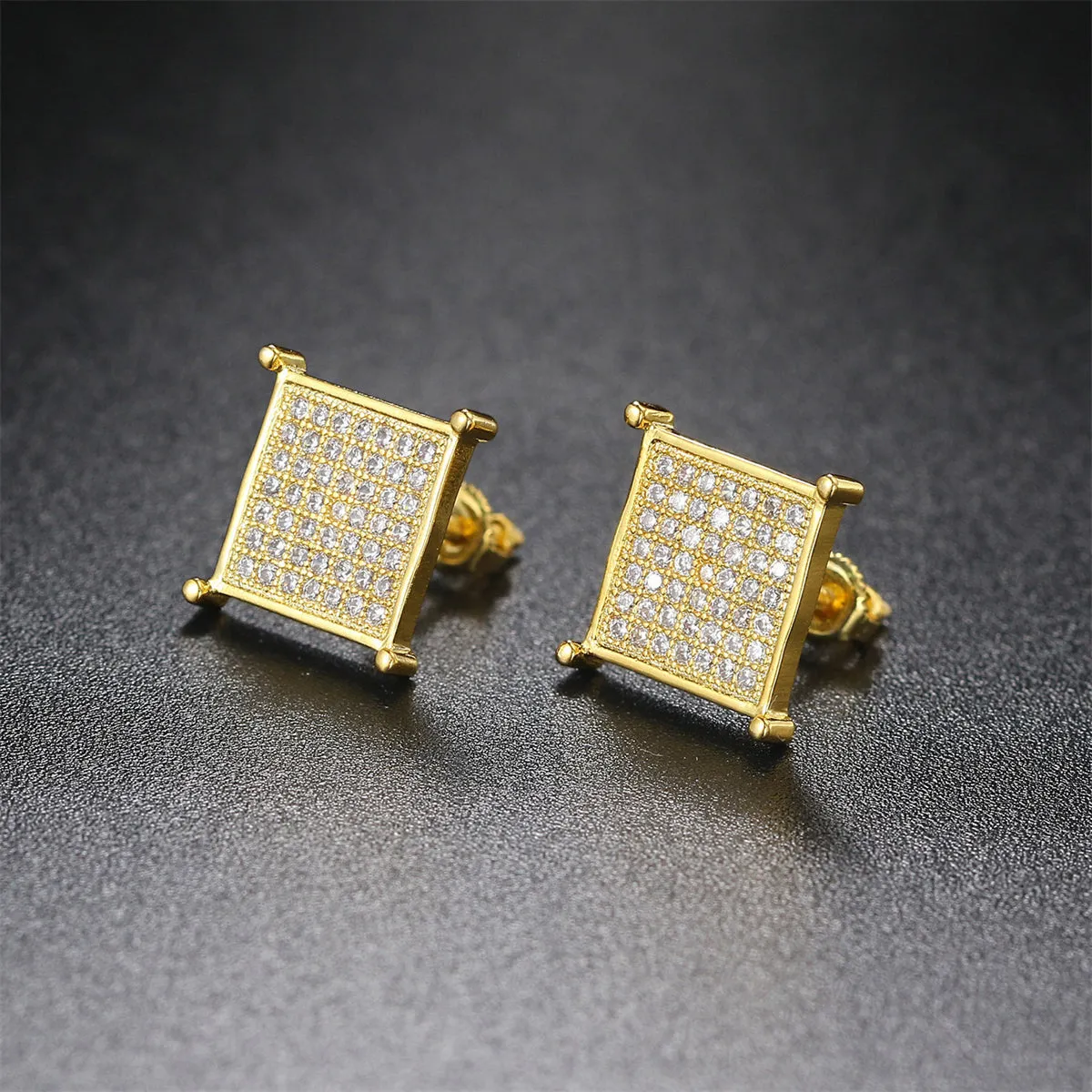 Cubic Zirconia & 18K Gold-Plated Square Stud Earrings