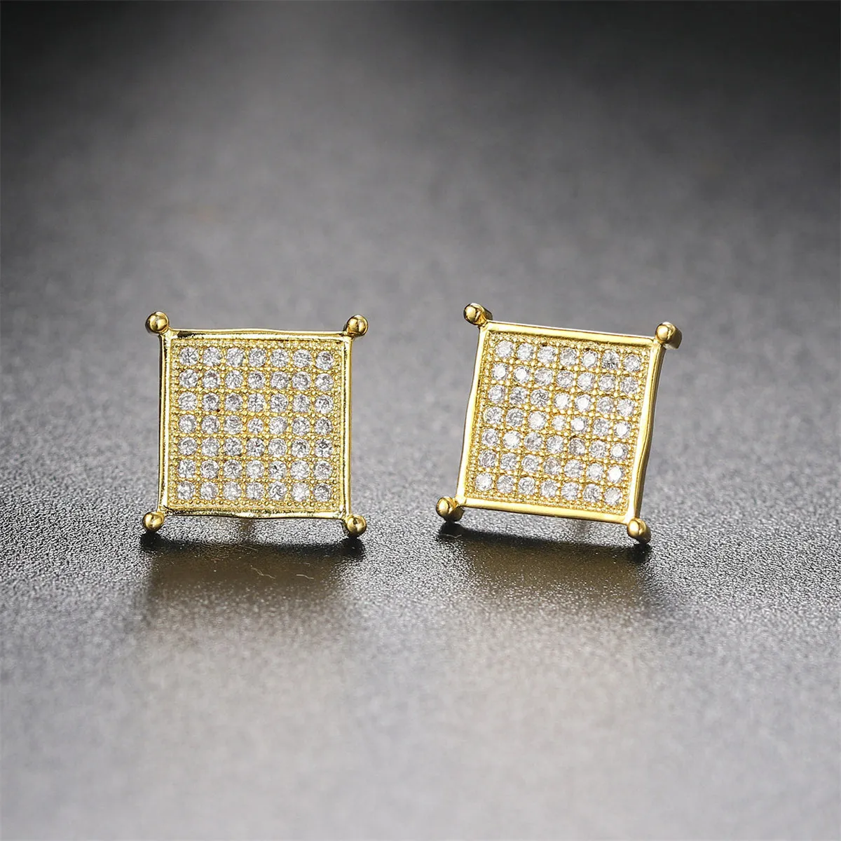 Cubic Zirconia & 18K Gold-Plated Square Stud Earrings