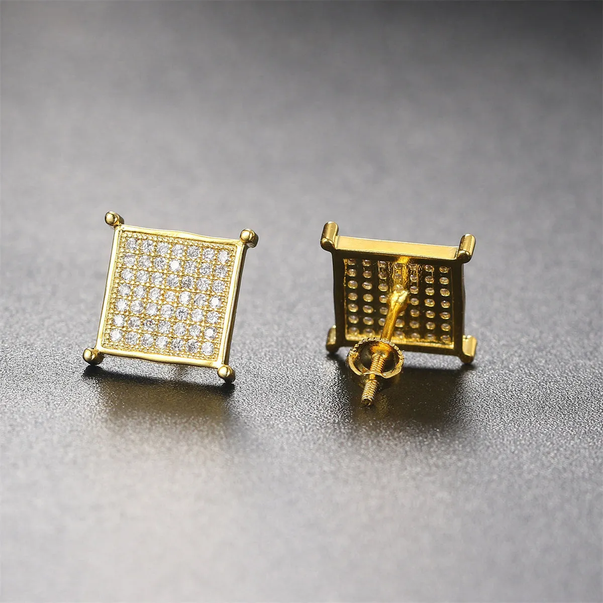 Cubic Zirconia & 18K Gold-Plated Square Stud Earrings