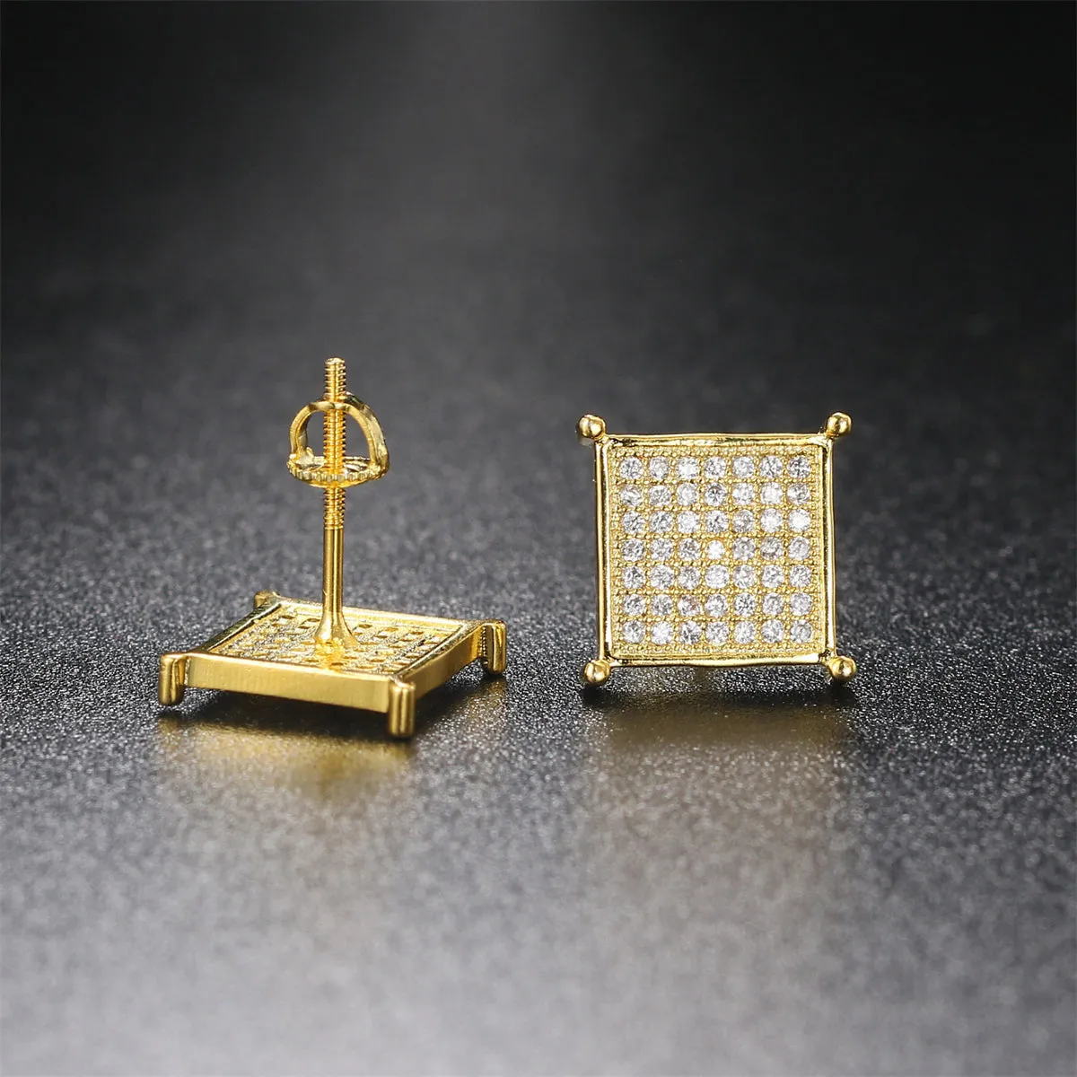 Cubic Zirconia & 18K Gold-Plated Square Stud Earrings