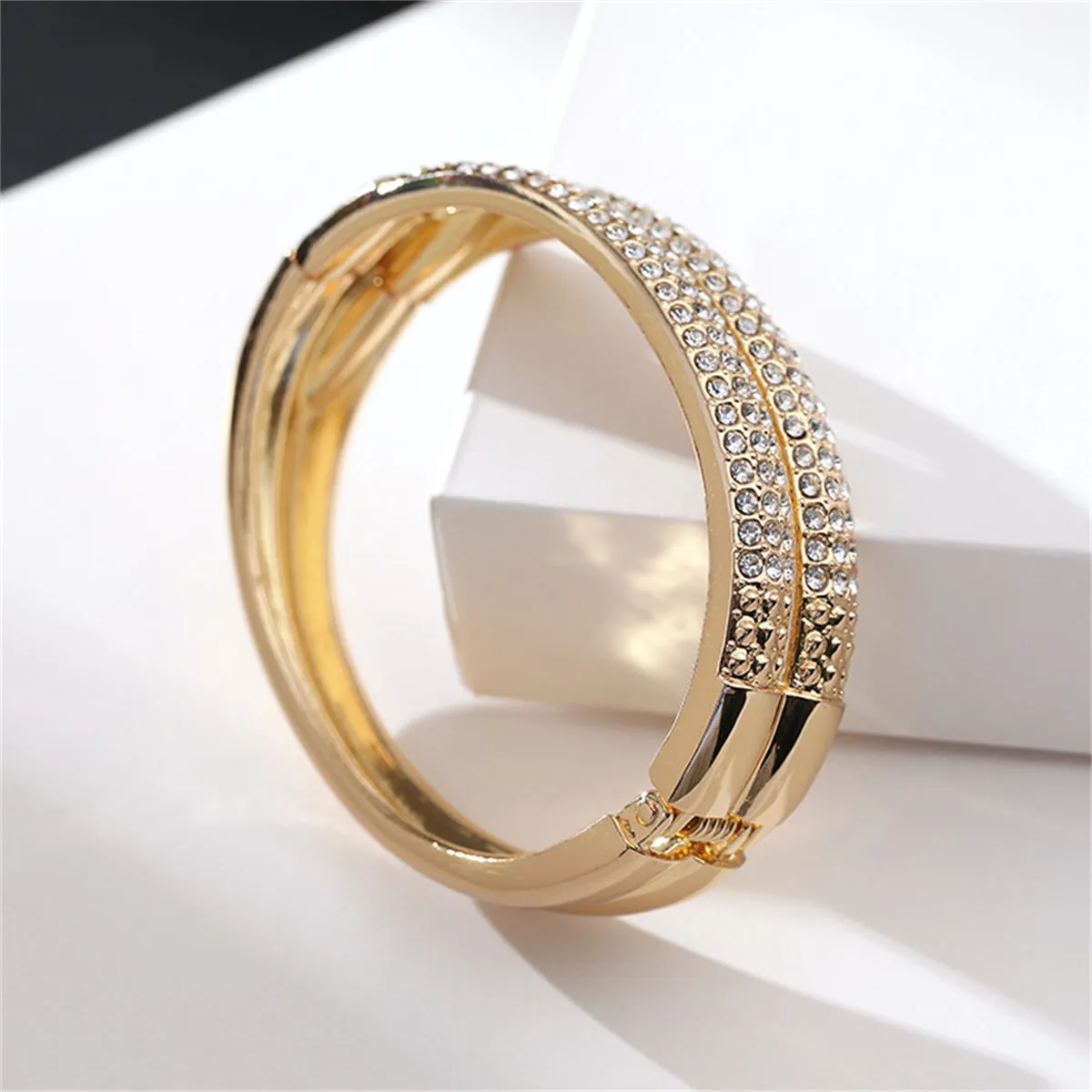 Cubic Zirconia & 18K Gold-Plated Stacked Bangle