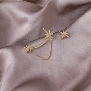 Cubic Zirconia & 18K Gold-Plated Star Ear Climber Set