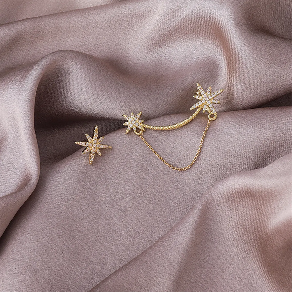 Cubic Zirconia & 18K Gold-Plated Star Ear Climber Set