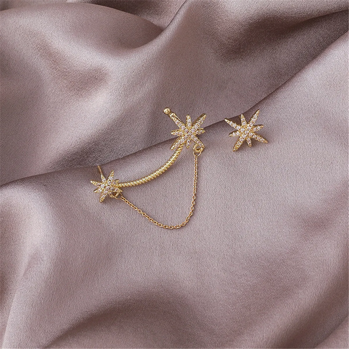 Cubic Zirconia & 18K Gold-Plated Star Ear Climber Set