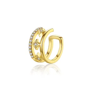 Cubic Zirconia & 18K Gold-Plated Star Layered Ear Cuff
