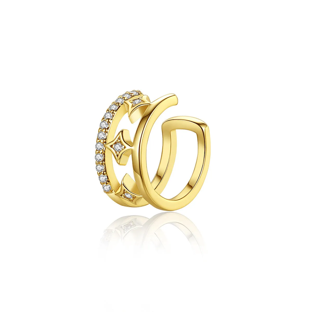 Cubic Zirconia & 18K Gold-Plated Star Layered Ear Cuff
