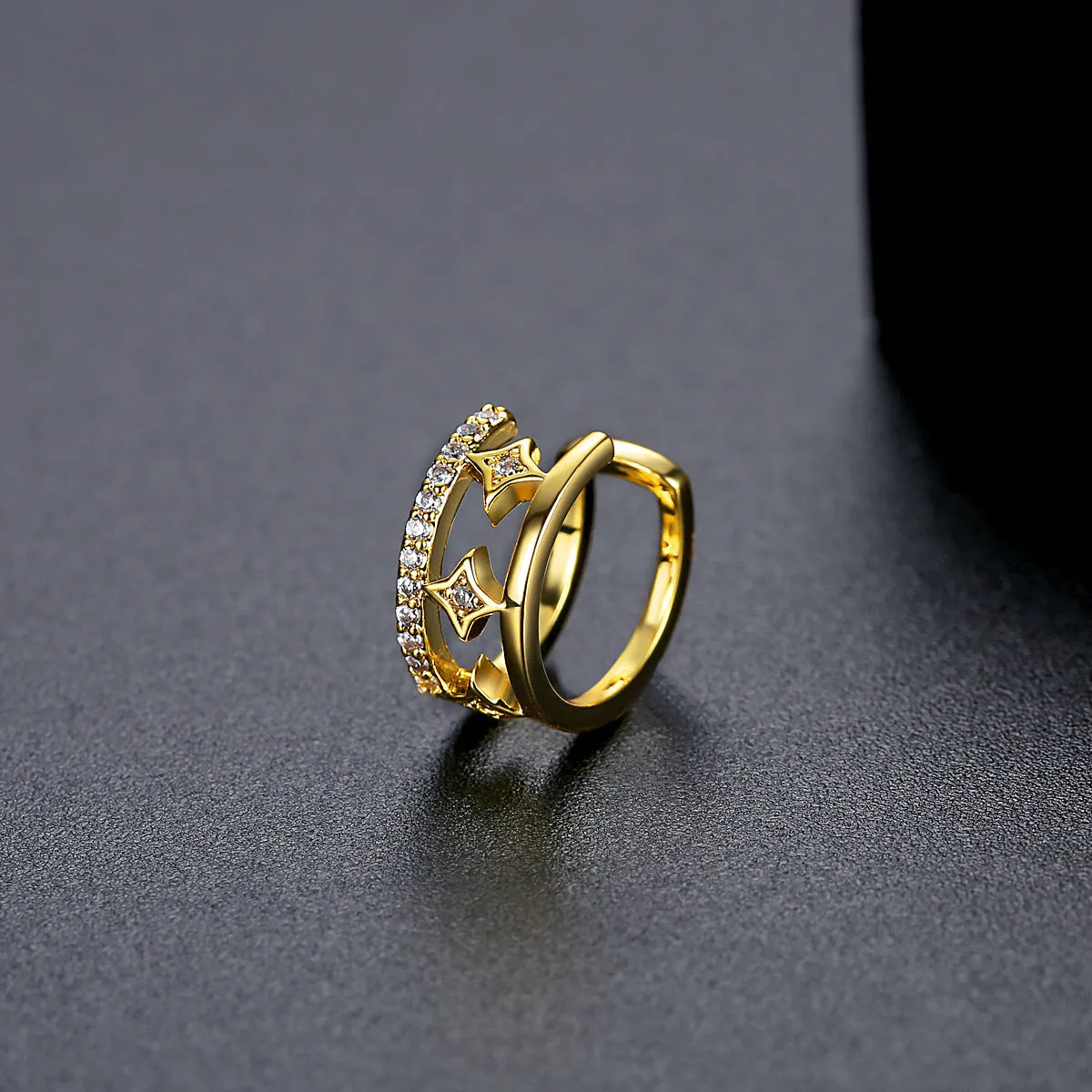 Cubic Zirconia & 18K Gold-Plated Star Layered Ear Cuff