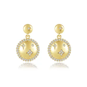 Cubic Zirconia & 18K Gold-Plated Star Round Drop Earrings