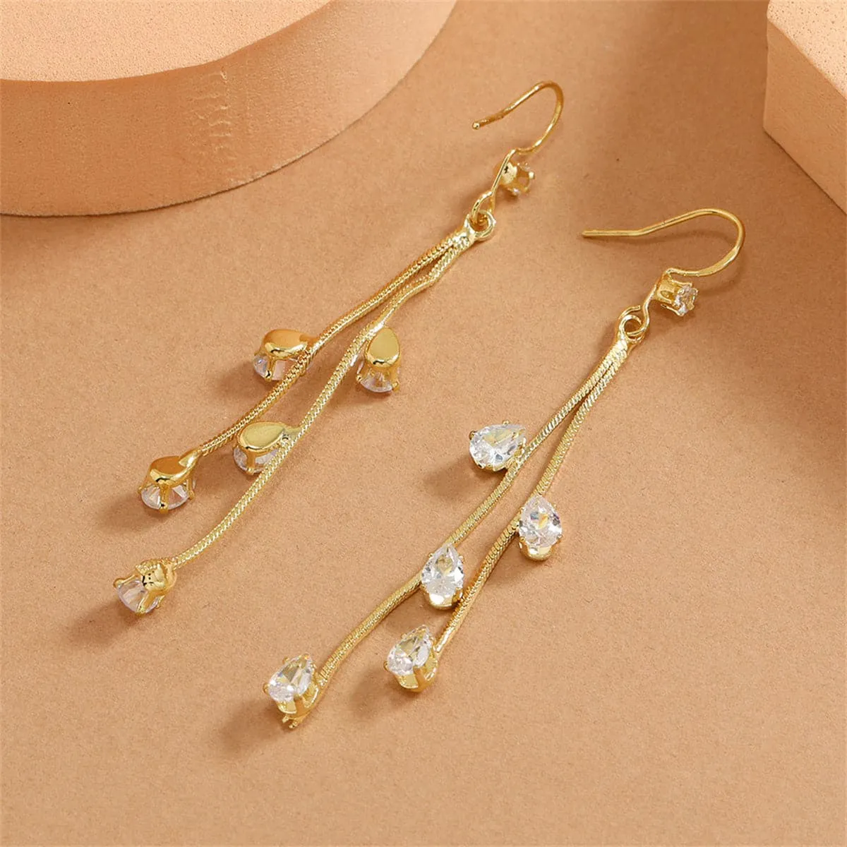 Cubic Zirconia & 18K Gold-Plated Tassel Drop Earrings
