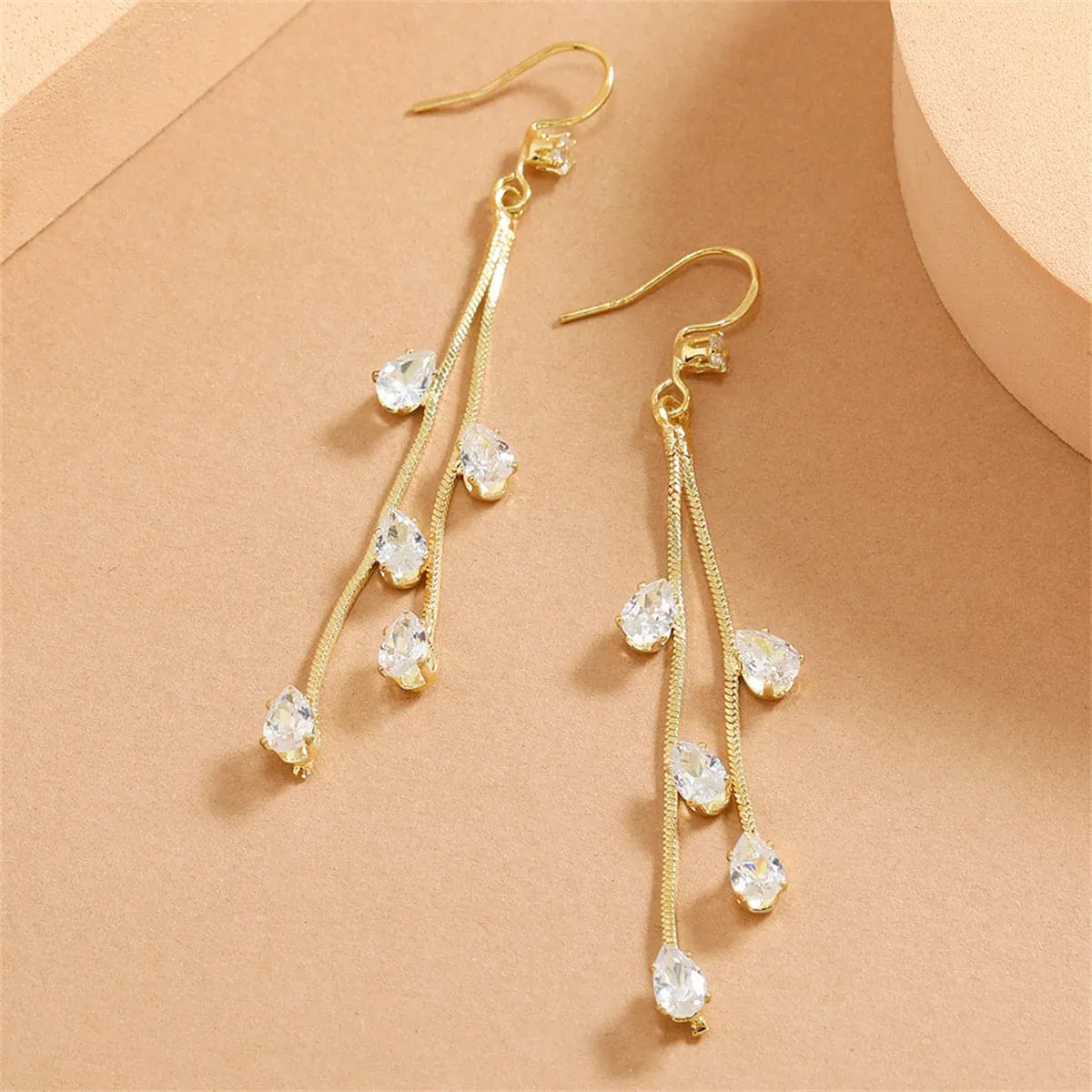 Cubic Zirconia & 18K Gold-Plated Tassel Drop Earrings