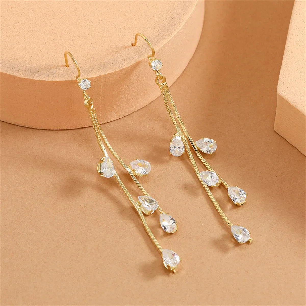 Cubic Zirconia & 18K Gold-Plated Tassel Drop Earrings