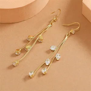 Cubic Zirconia & 18K Gold-Plated Tassel Drop Earrings