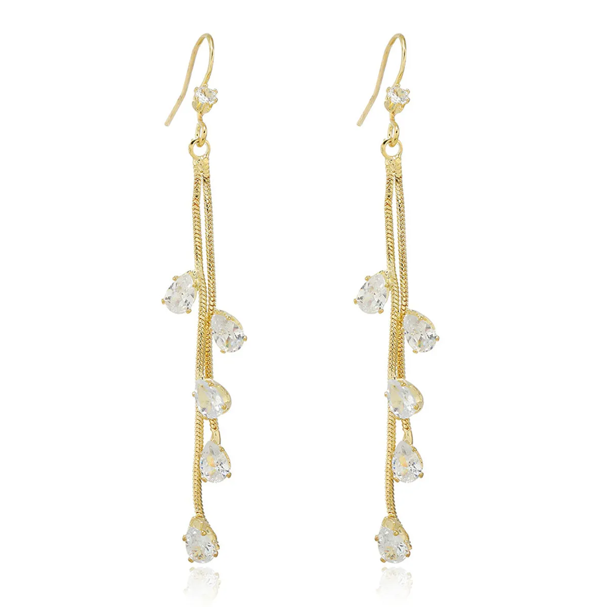 Cubic Zirconia & 18K Gold-Plated Tassel Drop Earrings