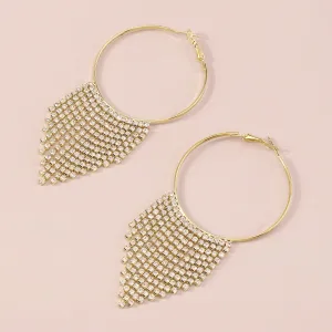 Cubic Zirconia & 18K Gold-Plated Tassel Hoop Earrings