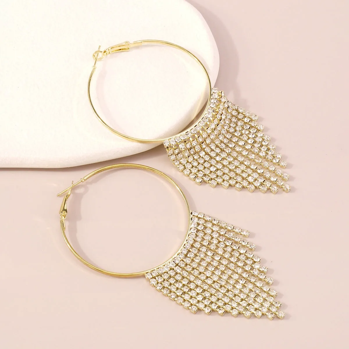 Cubic Zirconia & 18K Gold-Plated Tassel Hoop Earrings