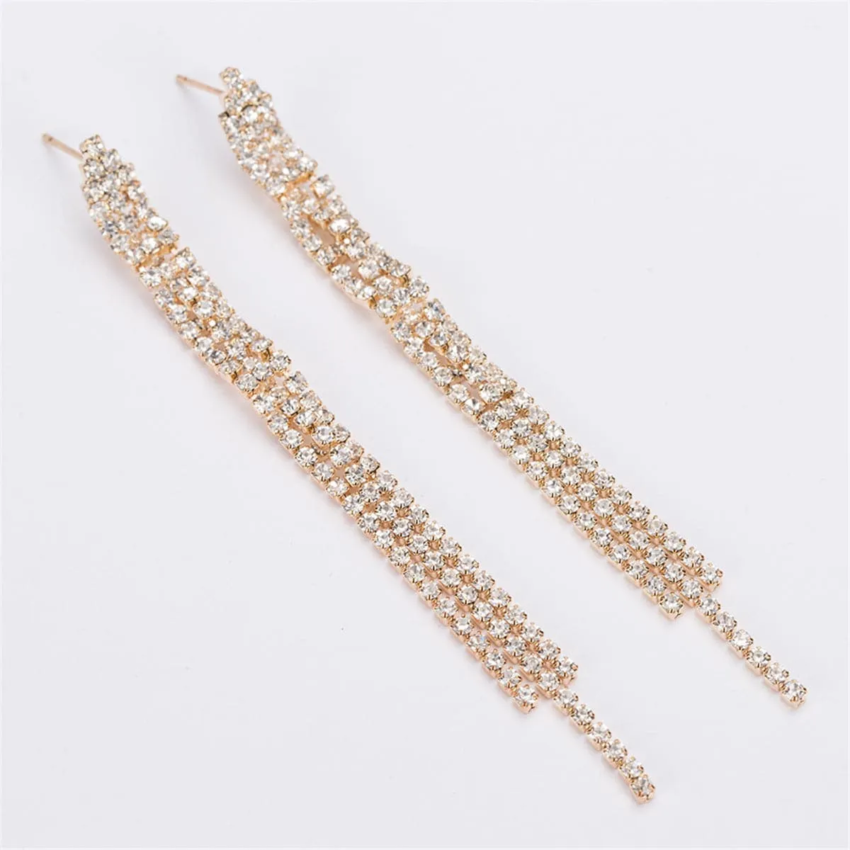 Cubic Zirconia & 18K Gold-Plated Three-Line Drop Earrings