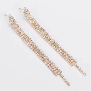 Cubic Zirconia & 18K Gold-Plated Three-Line Drop Earrings