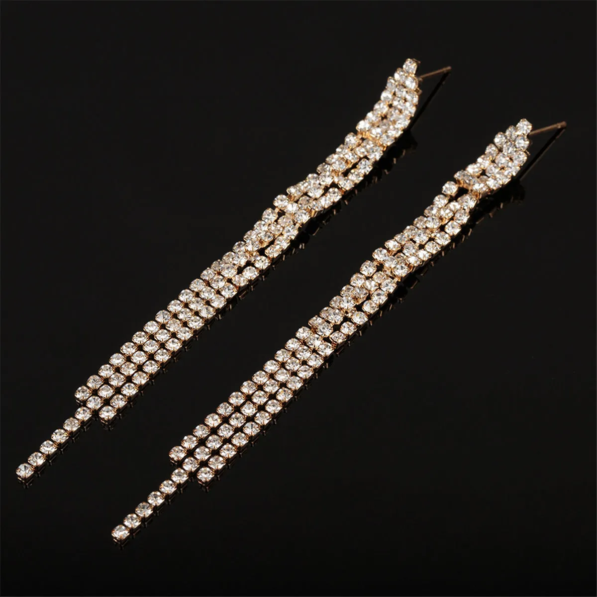 Cubic Zirconia & 18K Gold-Plated Three-Line Drop Earrings