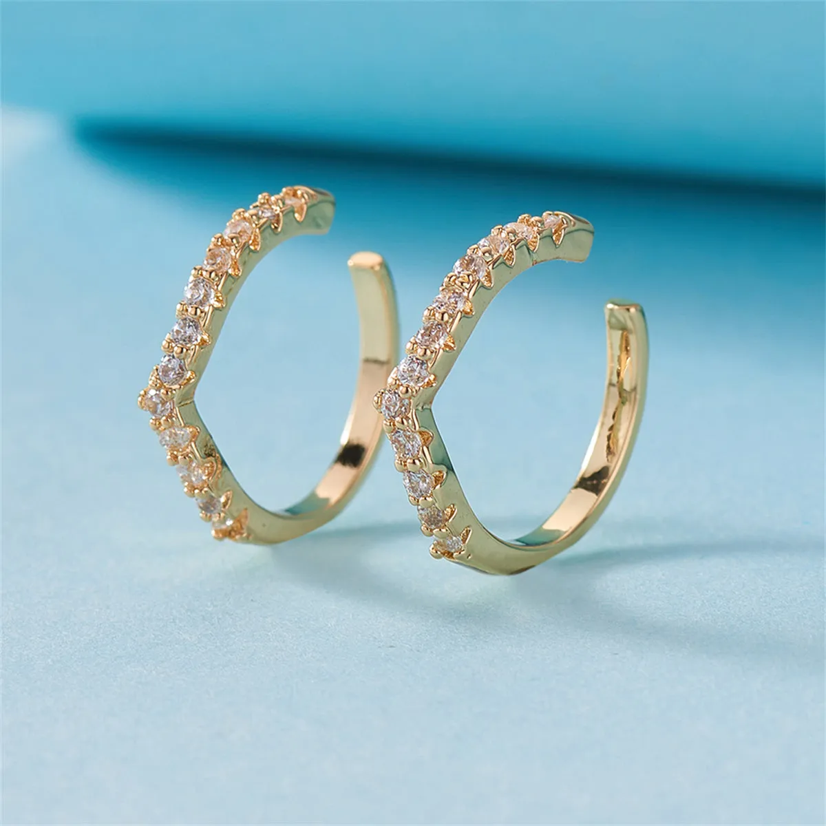 Cubic Zirconia & 18K Gold-Plated V-Shape Ear Cuffs