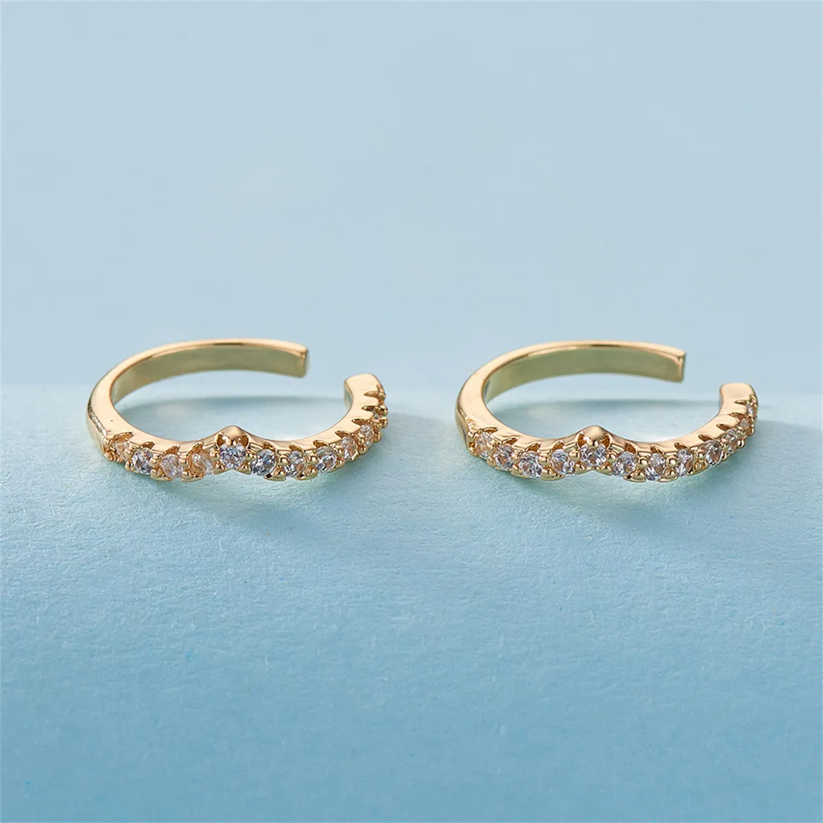 Cubic Zirconia & 18K Gold-Plated V-Shape Ear Cuffs
