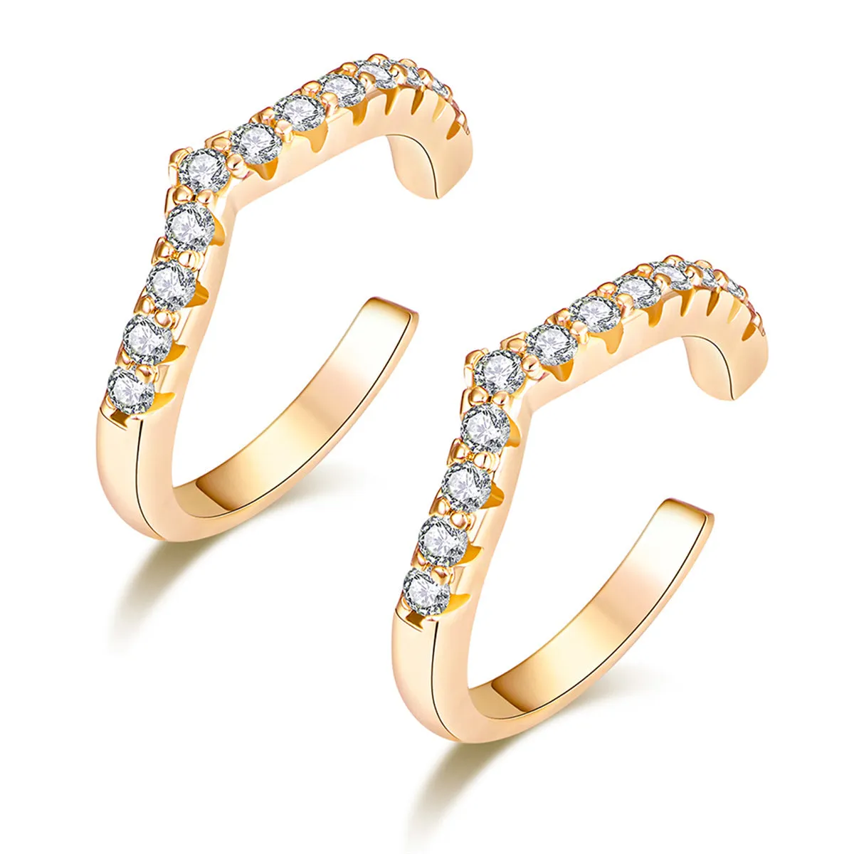 Cubic Zirconia & 18K Gold-Plated V-Shape Ear Cuffs