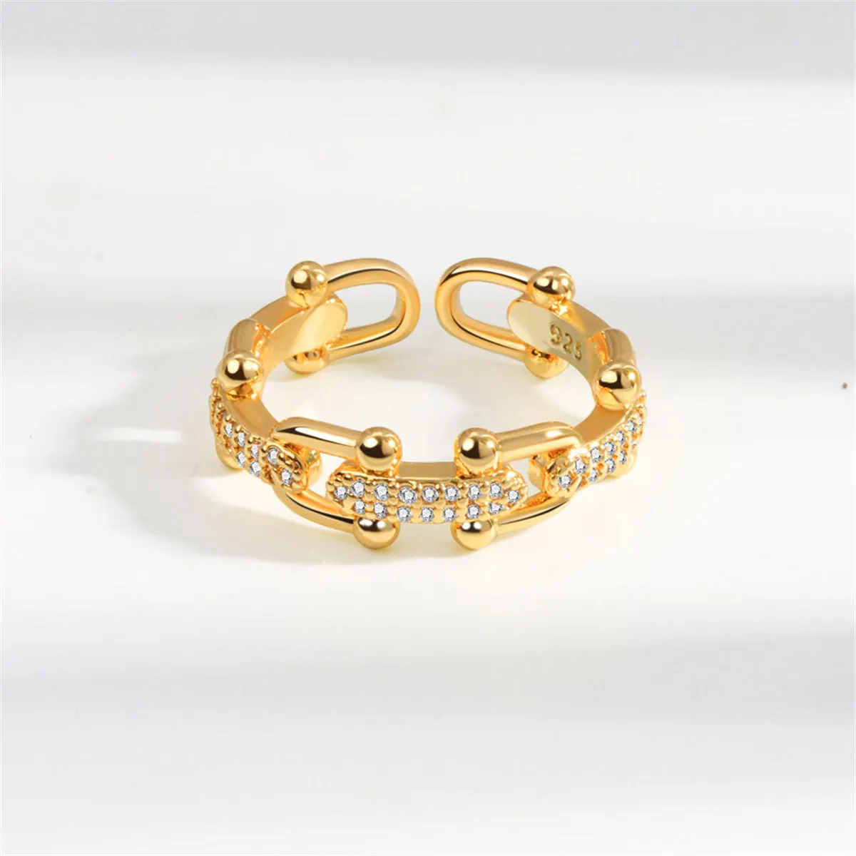 Cubic Zirconia & 18K Gold-Plated Vachette Clasp Open Ring
