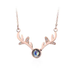 Cubic Zirconia & 18K Rose Gold-Plated Antler Pendant Necklace
