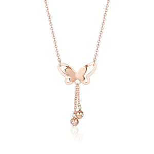 Cubic Zirconia & 18K Rose Gold-Plated Butterfly Tassel Pendant Necklace