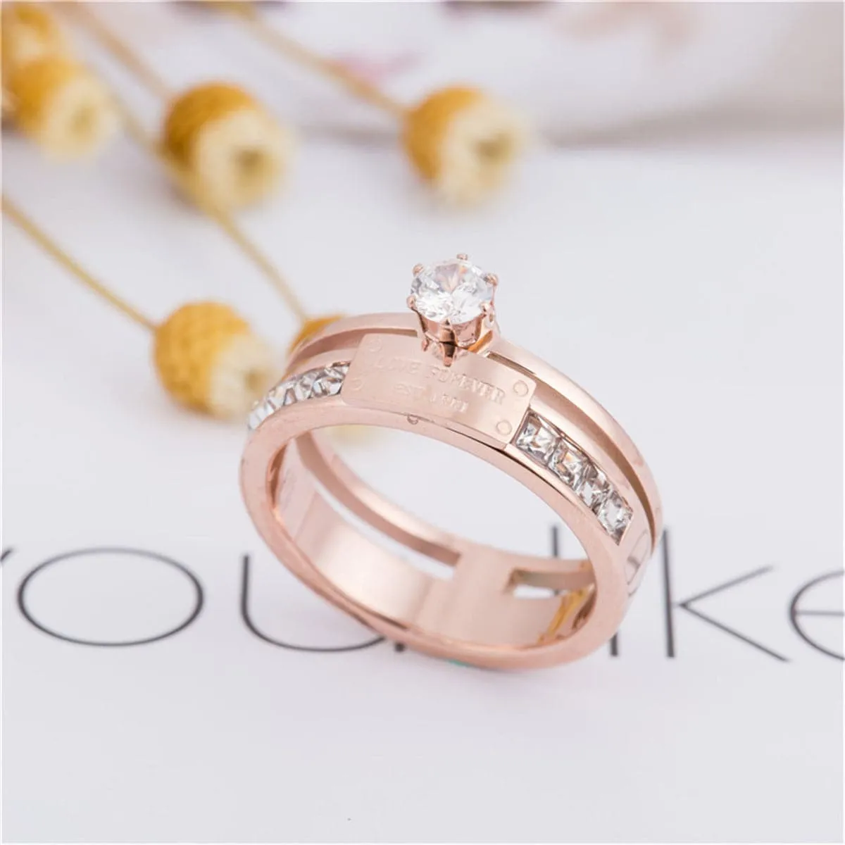 Cubic Zirconia & 18K Rose Gold-Plated Cocktail Ring