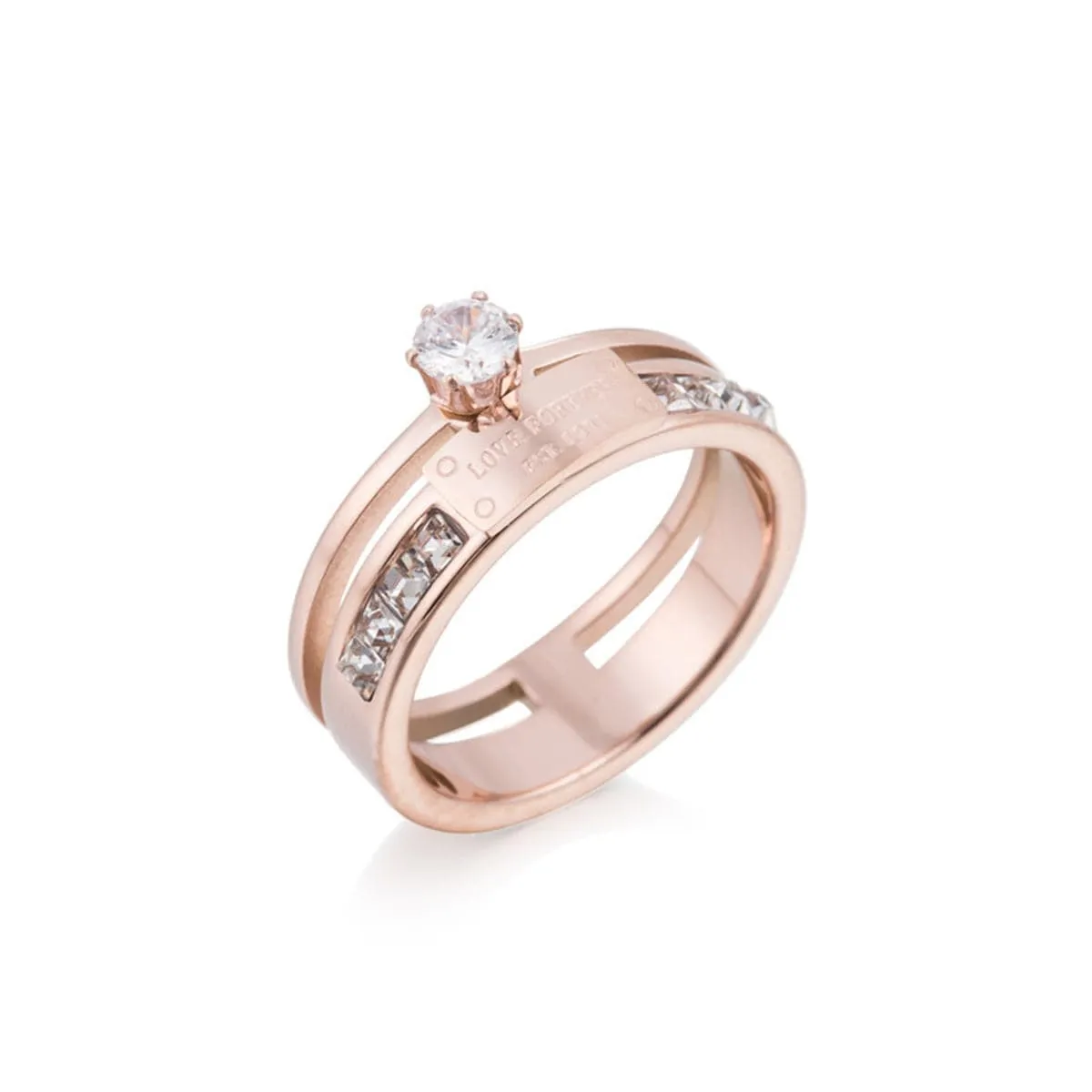 Cubic Zirconia & 18K Rose Gold-Plated Cocktail Ring
