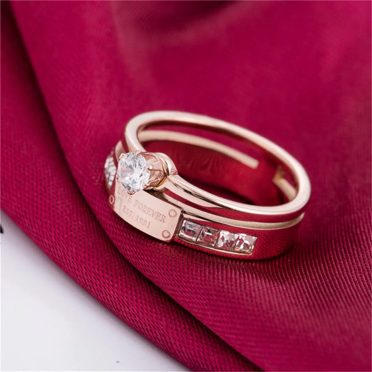 Cubic Zirconia & 18K Rose Gold-Plated Cocktail Ring