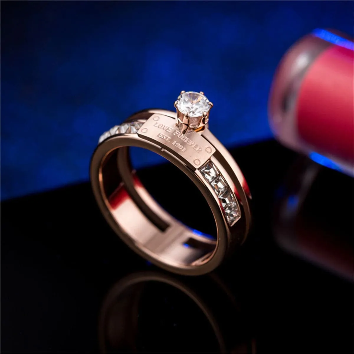 Cubic Zirconia & 18K Rose Gold-Plated Cocktail Ring
