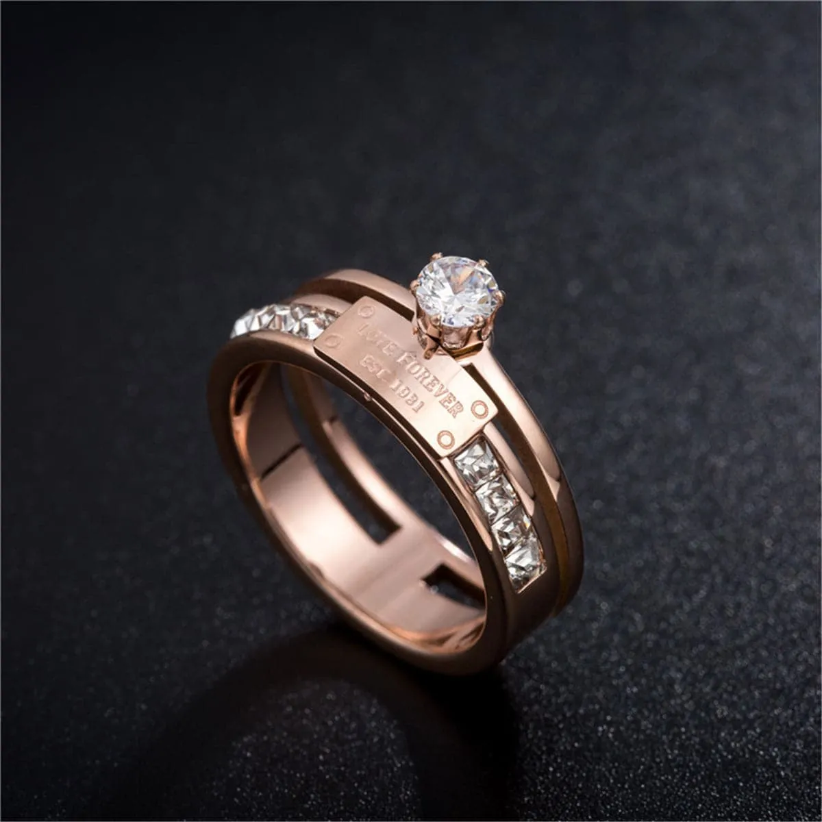 Cubic Zirconia & 18K Rose Gold-Plated Cocktail Ring