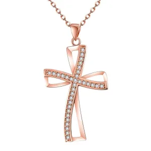 Cubic Zirconia & 18K Rose Gold-Plated Cross Pendant Necklace
