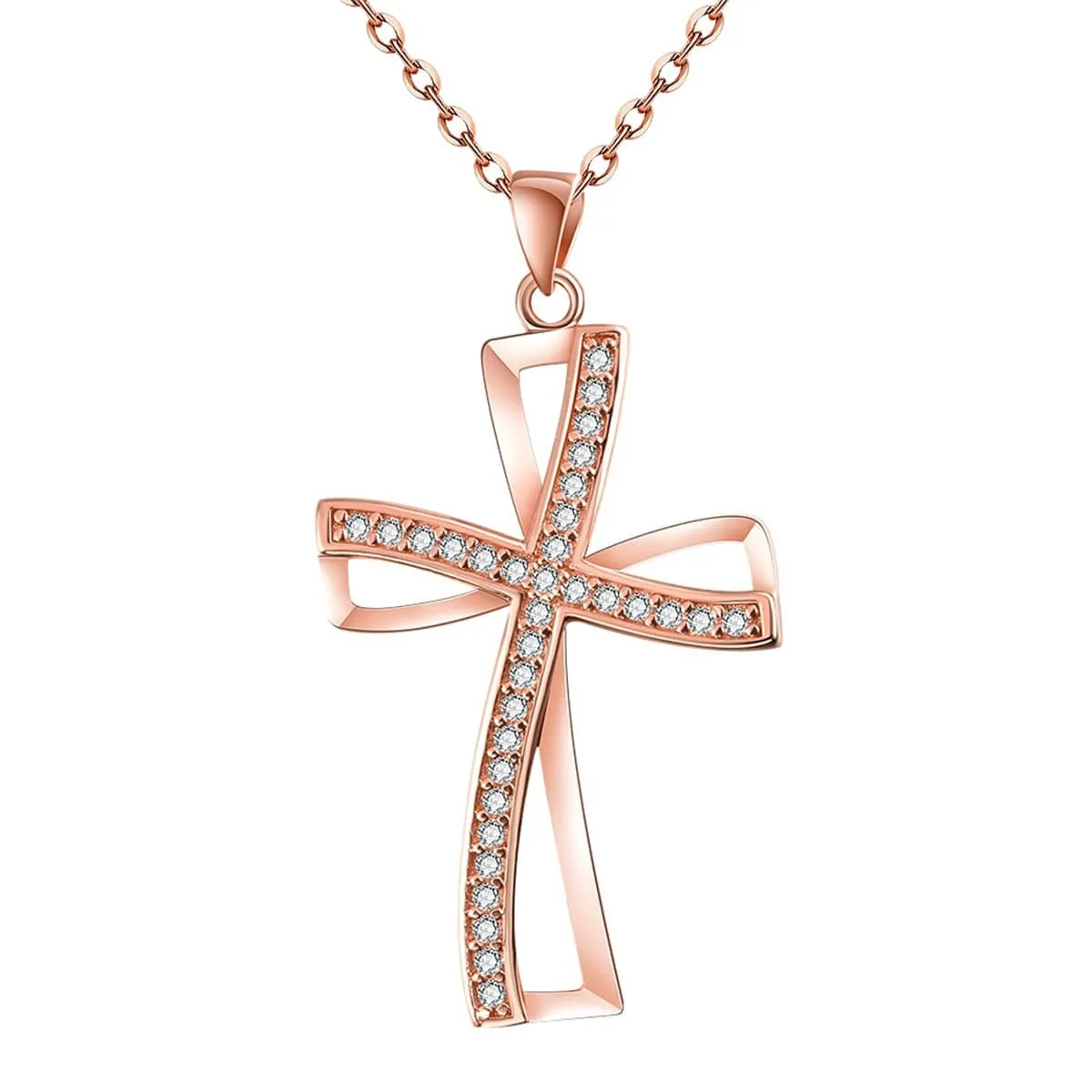 Cubic Zirconia & 18K Rose Gold-Plated Cross Pendant Necklace