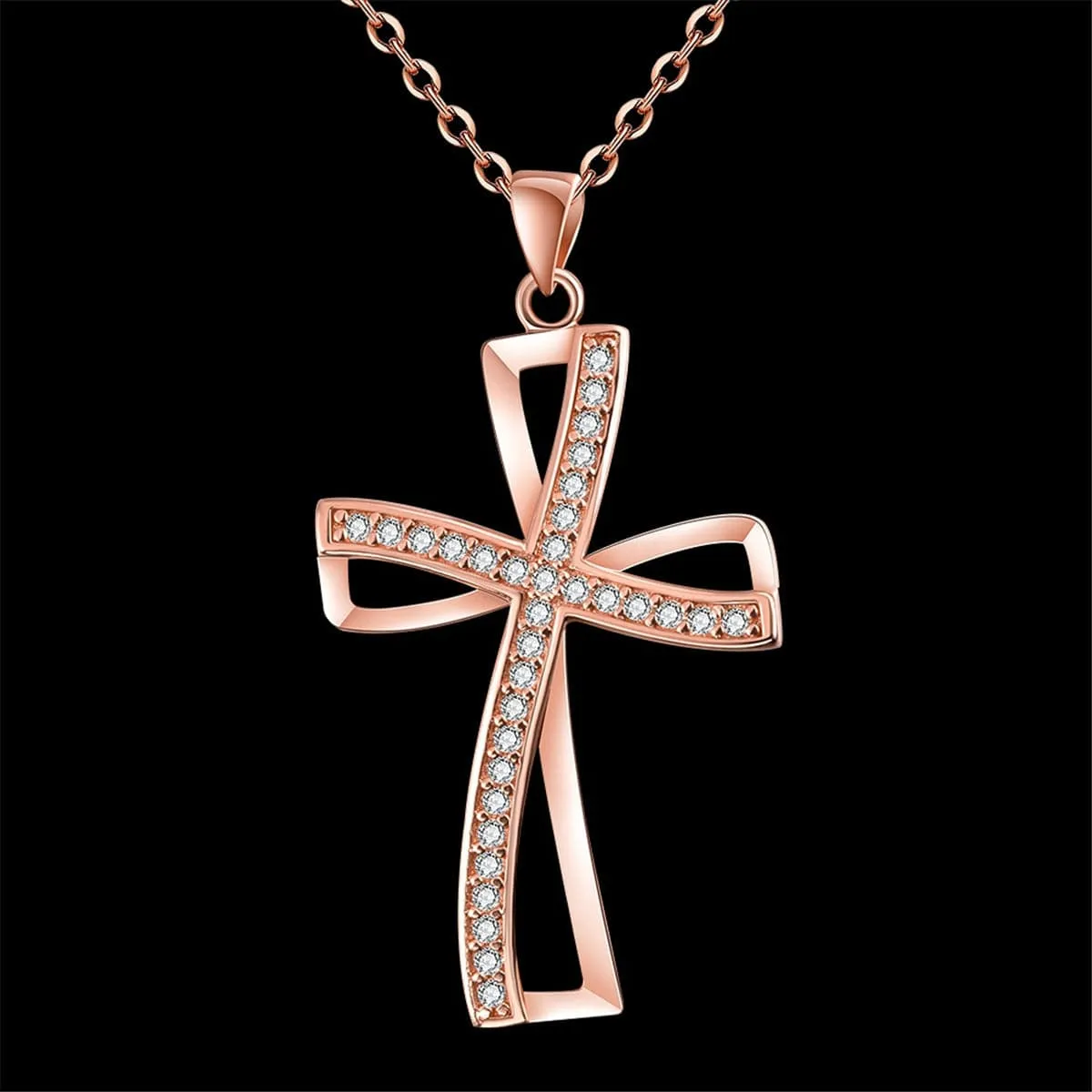Cubic Zirconia & 18K Rose Gold-Plated Cross Pendant Necklace