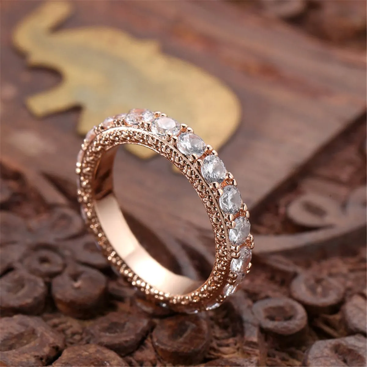 Cubic Zirconia & 18K Rose Gold-Plated Eternity Ring