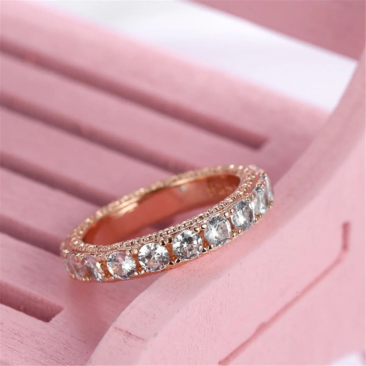 Cubic Zirconia & 18K Rose Gold-Plated Eternity Ring