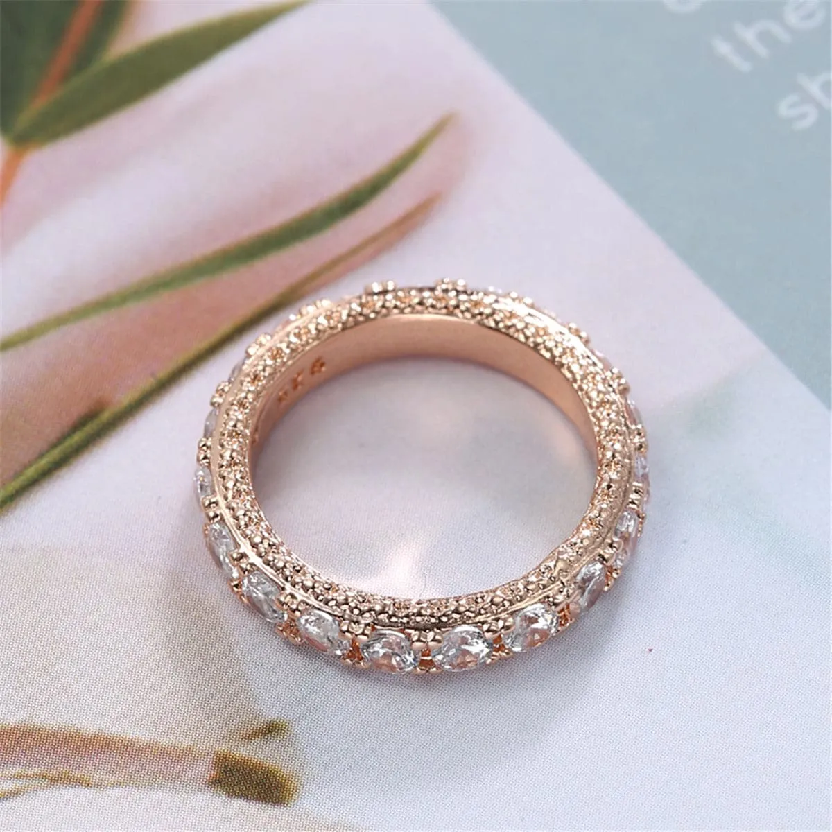 Cubic Zirconia & 18K Rose Gold-Plated Eternity Ring