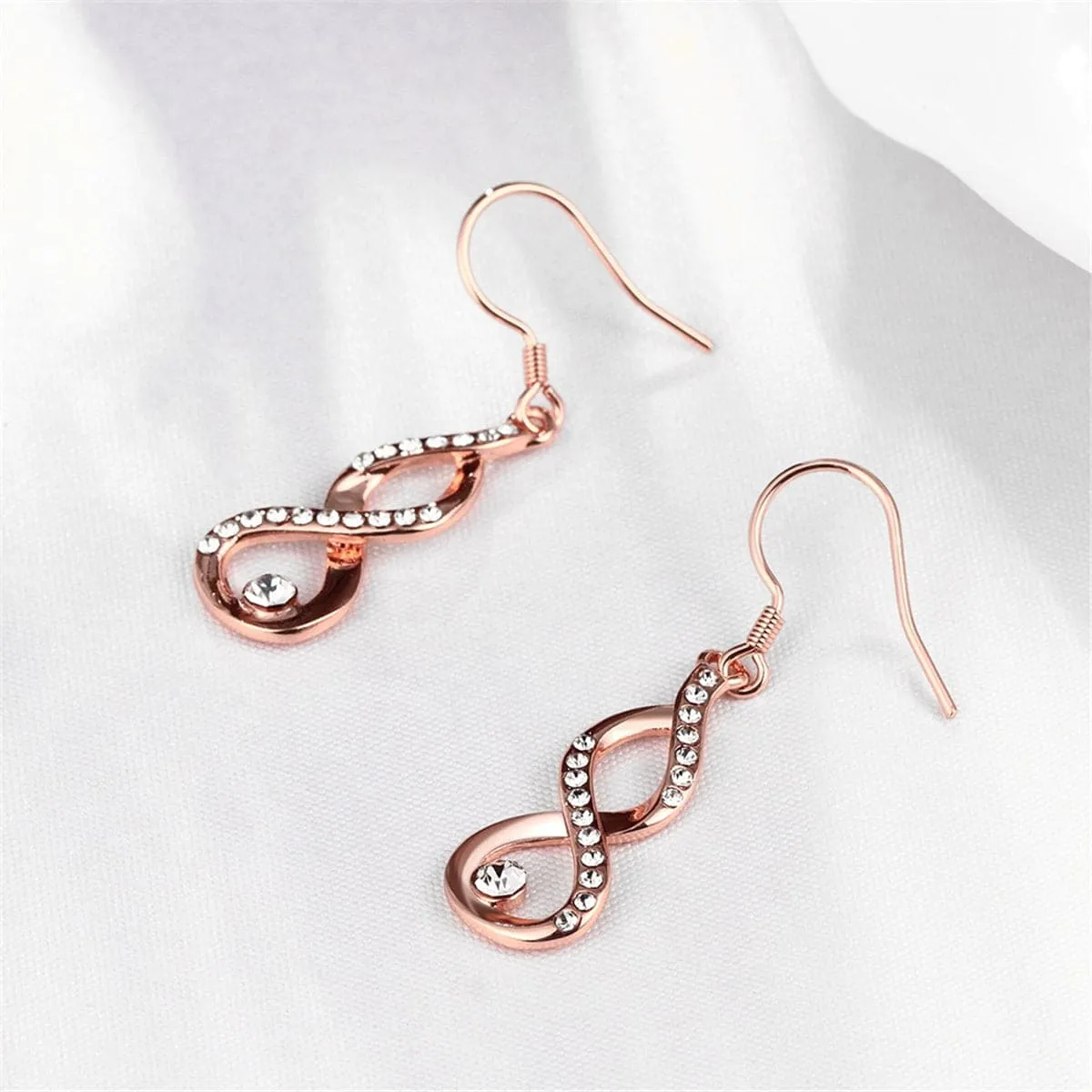 Cubic Zirconia & 18K Rose Gold-Plated Figure-Eight Drop Earrings