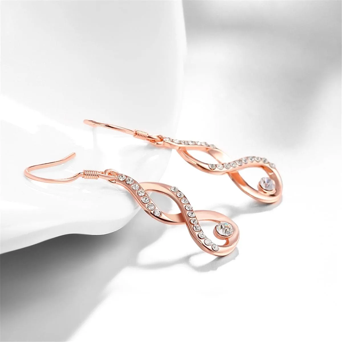 Cubic Zirconia & 18K Rose Gold-Plated Figure-Eight Drop Earrings